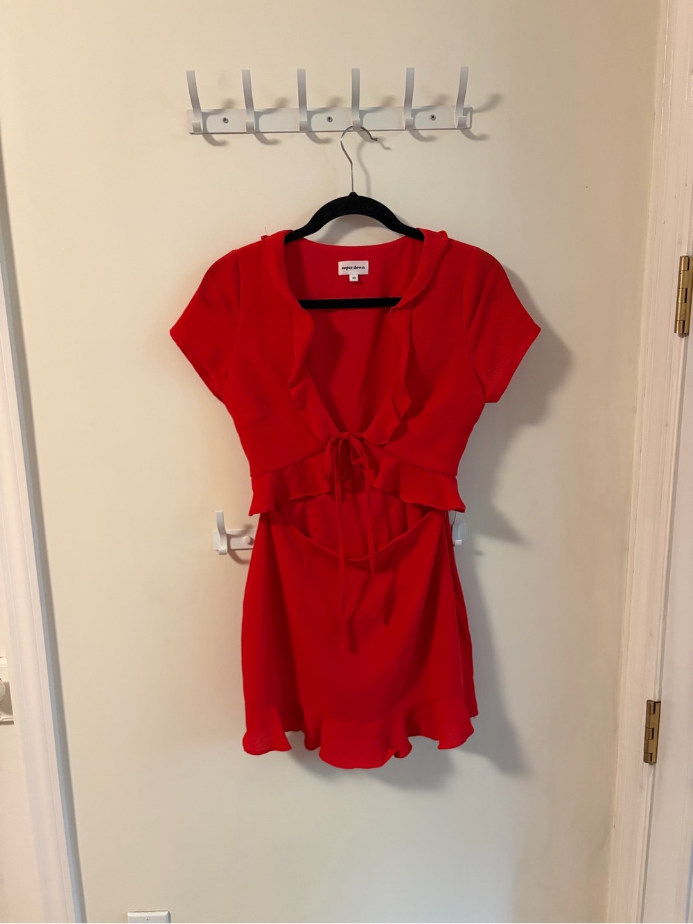 REVOLVE super down Red Ruffle Tie-Front mini dress